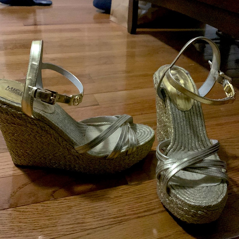 Michael Kors gold wedges